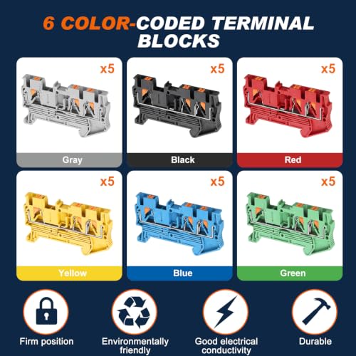 Din Rail Terminal Block,ZPT2.5-Twin,Push-in,Colorful,56 Pcs - color: Colorful, size: ZPT2.5-TWIN,Push-in