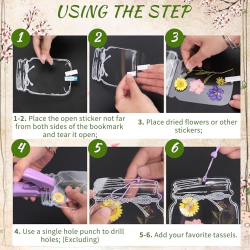 Bookmark Making Kit, Kaluofan 103PCS Transparent Dried Flower Bookmark Kit for School, Come with Dried Flowers Tassels and Tweezer - color: L000, size: 100PCS