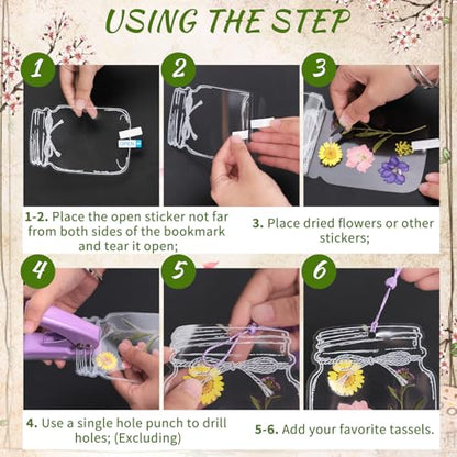 Bookmark Making Kit, Kaluofan 103PCS Transparent Dried Flower Bookmark Kit for School, Come with Dried Flowers Tassels and Tweezer - color: L000, size: 100PCS