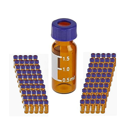2ml Autosampler Vial, 9-425 HPLC/GC Sample Vials with Screw Caps, 100 PCS - color: Amber Vial & White PTFE Red Silicone Liner