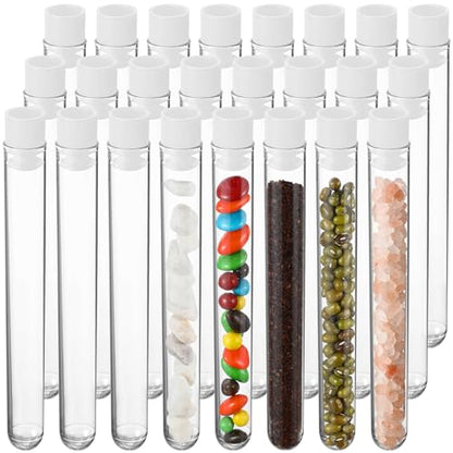 24 Pake 8 ml Clear Test Tubes with Caps 12x100mm Plastic Vials Test Tubes for Scientific Experiments Halloween Christmas Scientific Themed Birthday Party Supplies Candy Storage (White) - color: White