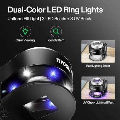 VIVOSUN 30X Rechargeable Loupe Magnifier with LED Light and UV Light, Black - color: Black