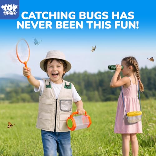 TOY Life Kids Explorer Bug Catcher Kit with Safari Costume, Binoculars Kids Outdoor Toys, Bug Toys, Butterfly Net, Camping Set Outdoor Activities Adventure Kit Nature Exploration Gifts Kid Ages 3-12 - style: 25 PCS Dress-Up Explorer Set - Orange