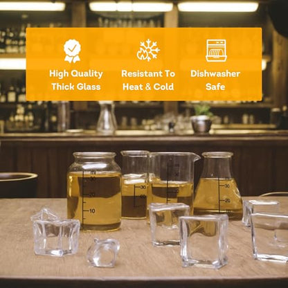 Lily's Home Mini Science Beaker Shot Glasses Set of 8- Clear Glass Lab Flask Cups | Gift for Chemistry & Bio Grads, Nurses, Doctors, Scientists | Fun Party Drinkware for Themed Events - color: Clear - 8PK