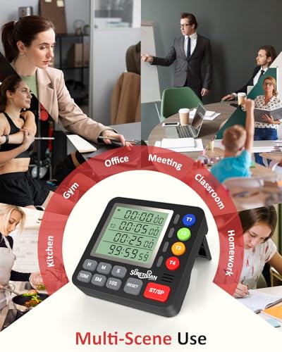 Digital Kitchen Timer with 4 Channel, Loud Alarm and Silent Mode - color: Black