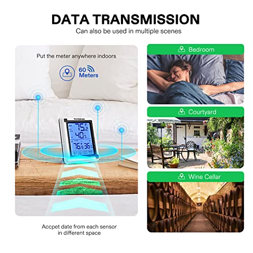 VIVOSUN Indoor Outdoor Thermometer Wireless Digital Hygrometer Temperature and Humidity Monitor with Touchscreen LCD Backlight, 200ft/60m Range, Battery Included - size: 1 Remote Sensors, style: 1 Console & 1 Sensor