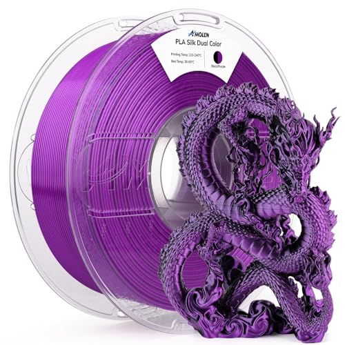 AMOLEN Dual Color Silk PLA 3D Printer Filament, PLA 1.75mm Shiny Color Change Filament 3D Printing PLA Filament for Most FDM 3D Printer, 1kg Spool(2.2lbs), Black Purple - color: Black/Purple