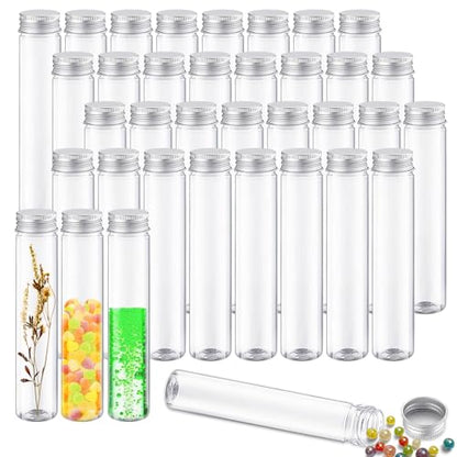Test Tube, 36 Pack 3.7 Oz Plastic Test Tubes With Caps Clear, Plastic Tubes For Storage Clear Test Tubes With Lids For Bath Salt, Candy, Party, Plants (Silver) - color: Silver