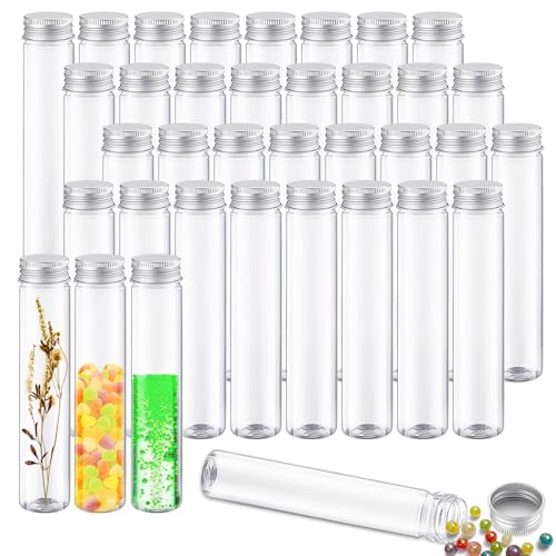 Test Tube, 36 Pack 3.7 Oz Plastic Test Tubes With Caps Clear, Plastic Tubes For Storage Clear Test Tubes With Lids For Bath Salt, Candy, Party, Plants (Silver) - color: Silver