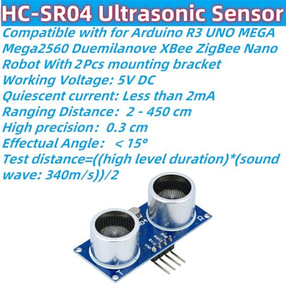 2 Pcs HC-SR04 Ultrasonic Sensor Module with Mounting Bracket