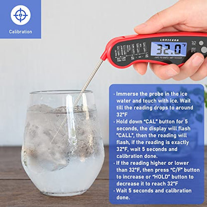 LONICERA Digital Meat Thermometer, 1-4 s Instant Read, Foldable Probe, Red