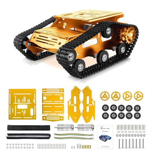 Gold Tracked Tank Chassis Encoder Robot Kit for Arduino DIY - color: Gold, size: With Encoder motor