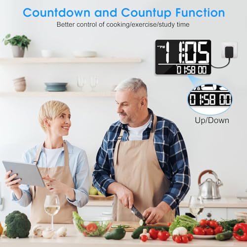 13" Bluetooth Auto Sync Wall Clock - Large Digital Alarm Clock with Remote - style: White Numbers
