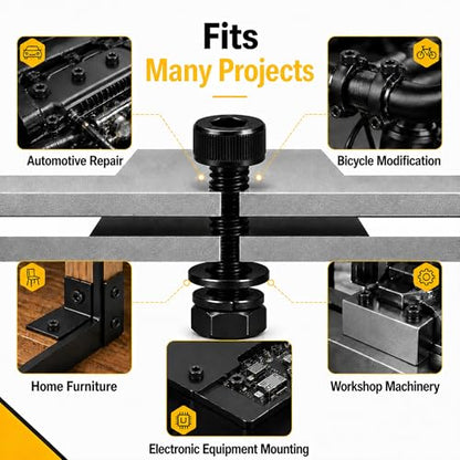 192PCS M5 Screws, M5x25/30/35/40/45/50mm Hex Socket Head Cap Bolts Nuts & Washers Set, 12.9 Grade Alloy Steel, Black Oxide, M5 Screw for Furniture & Repairs - size: M5 192pcs