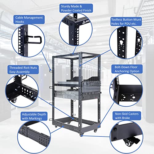 AEONS 27U 4-Post Open Frame Server Rack with Casters, Adjustable Depth - color: B-4POST, size: 27U
