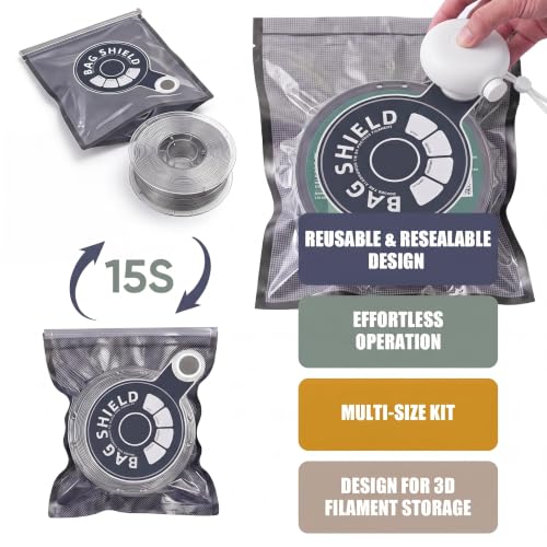 3D Filament Vacuum Sealer Kit with 20 Pcs Reusable Printer Filament Storage Bags, 2 Sealing Clip, 3D Printer Accessories Moisture-Proof Airtight Storage (12.6in x 13.4in) White - color: White