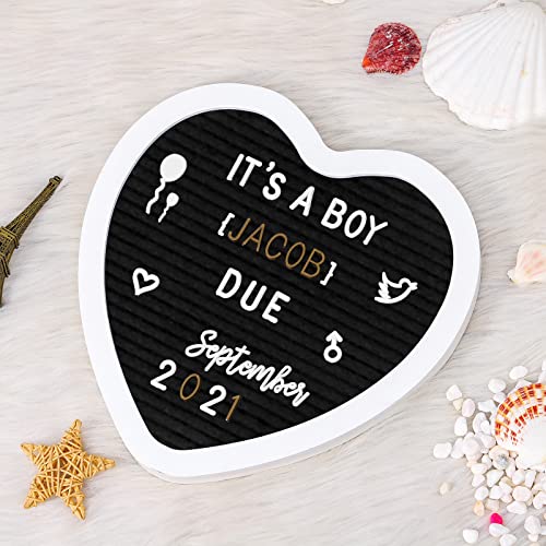 Heart-Shaped Felt Letter Board Message Sign,10x10 inches Message Board with 465 Changeable White&Golden Letters,Numbers,Cursive Words and Stand for Party,Pregnancy,Wall&Tabletop Decor (Black) - color: Heart Black
