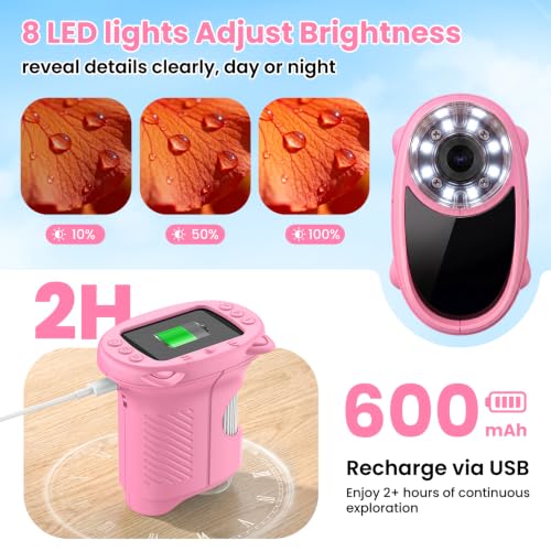 Alotwan Kids Microscope Handheld Digital 1000X, Miniscope for Girls Age 3-8 - color: Pink