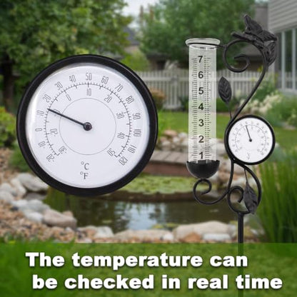 36.5in Butterfly Rain Gauge Thermometer Black Metal Garden Stake Decor - color: Black Butterfly