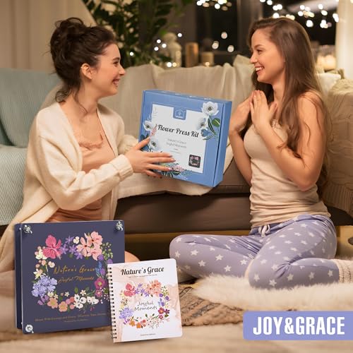 Joy&Grace Flower Press Kit for Adults, with Designed Cover and DIY Album, 10.9" x 10.9" 10 Layers Flower Preservation Kit, Plant Press and Large Plant Drying Toolkit (Color Box, Purple Navy) - color: Purple Navy