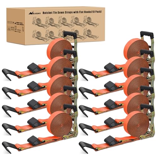 Nilight Flat Hook Ratchet Straps 10 Pack 2 in x 30 Ft Orange - color: 10Pcs 2in x 30ft Flat Hook Straps