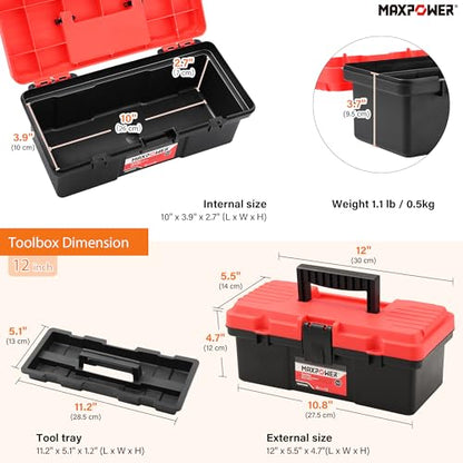 MAXPOWER 2-Pc Plastic Tool Box, 12" Small & 17" Portable Toolbox, Lockable - color: Red, size: 12" 17"