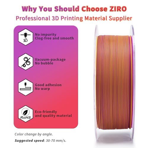 ZIRO PLA Filament 1.75mm, Color Change by Angle, 1KG Afterglow (Matte) - color: Afterglow(matte)