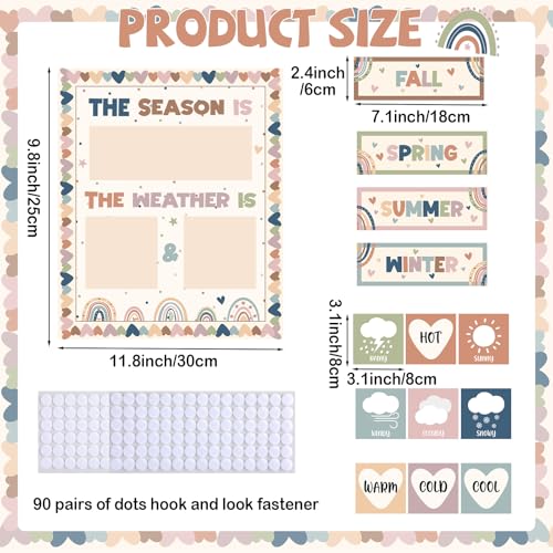Boho Season and Weather Calendar Bulletin Board Season Calendar Posters with Weather Cards Hook and Loop Dots for Classroom Bulletin Board Wall Decor Preschool Kindergarten Student Teacher Supplies - style: Boho