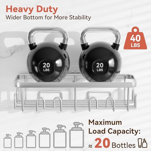 YASONIC Shower Caddy Adhesive, Rustproof Shower Organizer, Wall Shower Rack - color: Silver