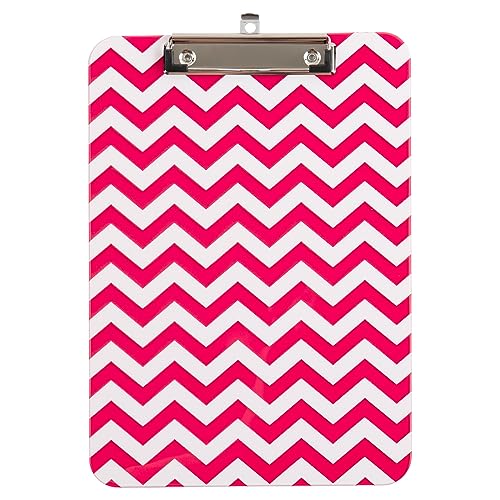 JAM PAPER Plastic Clipboards with Low Profile Metal Clip - Letter Size (9 x 12.5) - Fuchsia Pink Chevron - Clip Board Sold Individually - color: Pink Chevron, size: Single Clipboards