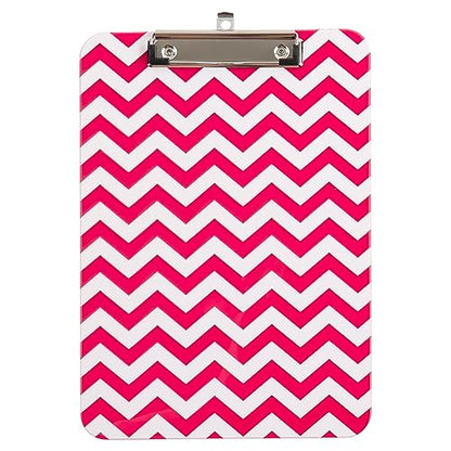 JAM PAPER Plastic Clipboards with Low Profile Metal Clip - Letter Size (9 x 12.5) - Fuchsia Pink Chevron - Clip Board Sold Individually - color: Pink Chevron, size: Single Clipboards