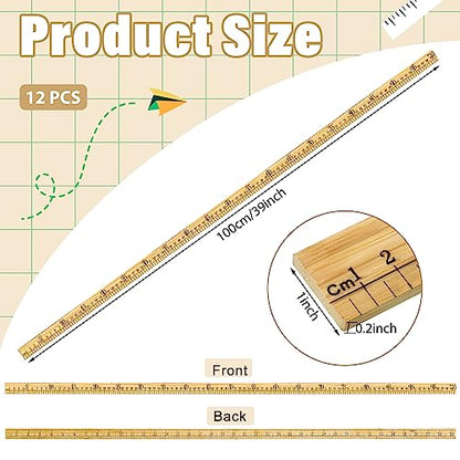 Fulmoon 12 Pcs 39" Yard Stick Wood Double Sided - size: 39"