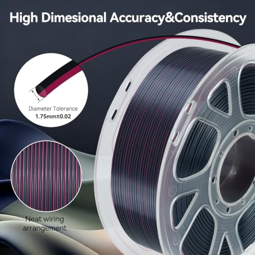 Kingroon PLA 3D Printer Filament, Dual Color Silk PLA Filament, Dimensional Accuracy +/- 0.03 mm, 1kg Spool(2.2lbs), 1.75 mm, Black Red - color: 1kg Black Red, size: 1KG