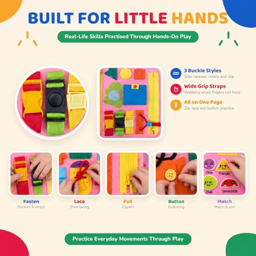 URBAN TOYS Montessori Busy Board, Toddler Activity Book, Learning Toys 3+ - color: Pink