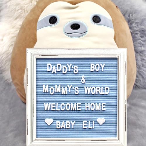 Blue Felt Letter Board Baby Announcement Sign with Rustic Wood White Frame - Rustic Farmhouse Letter Board Sign with Stand - 10x10 Felt Board Changeable Message Board with 350 Letter Set - color: Blue, size: 10x10 inches