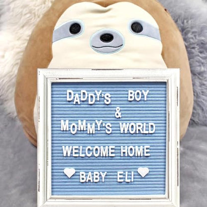 Blue Felt Letter Board Baby Announcement Sign with Rustic Wood White Frame - Rustic Farmhouse Letter Board Sign with Stand - 10x10 Felt Board Changeable Message Board with 350 Letter Set - color: Blue, size: 10x10 inches