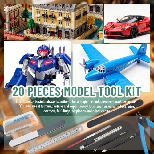 Bigstone 20 PCS Model Tool Kit Hobby Building Tools Set Modeler Basic Tools for Gundam Plastic Models Assembling Building Repairing and Fixing