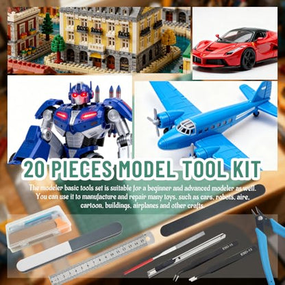 Bigstone 20 PCS Model Tool Kit Hobby Building Tools Set Modeler Basic Tools for Gundam Plastic Models Assembling Building Repairing and Fixing