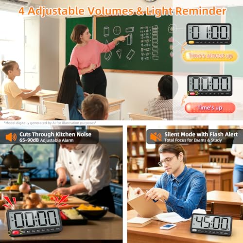 7.6'' Large Digital Kitchen Timer - 99H Countdown and Visual Light Alert