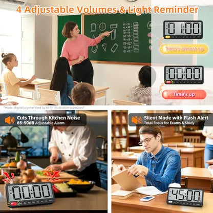 7.6'' Large Digital Kitchen Timer - 99H Countdown and Visual Light Alert