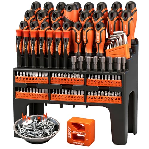 124-Piece Magnetic Screwdriver Set with Plastic Racking, Precision Screwdrivers, Magnetizer, Demagnetizer, Allen Keys, Nut Drivers, Ratchet Handles, Sockets & More - DIY Tools for Men, Tools Gift - color: 124 Pcs Master - Storage Rack