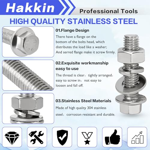 244PCS M6-1.0 M8-1.25 Flange Hex Head Bolts and Nuts Kit, M6 M8 Metric Flange Hexagon Screws Serrated Nuts Washers, 304 Stainless Steel M6 Bolt M8 x 1.25 Bolt Screw Set Hakkin - size: J. M6 M8