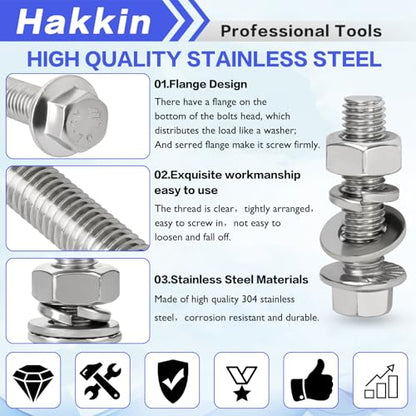 244PCS M6-1.0 M8-1.25 Flange Hex Head Bolts and Nuts Kit, M6 M8 Metric Flange Hexagon Screws Serrated Nuts Washers, 304 Stainless Steel M6 Bolt M8 x 1.25 Bolt Screw Set Hakkin - size: J. M6 M8