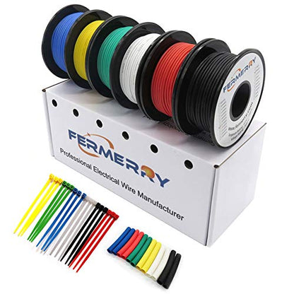 Fermerry 14 AWG Stranded Wire Spool 5ft Each 6 Colors - size: 5FT, style: 14 AWG-6C