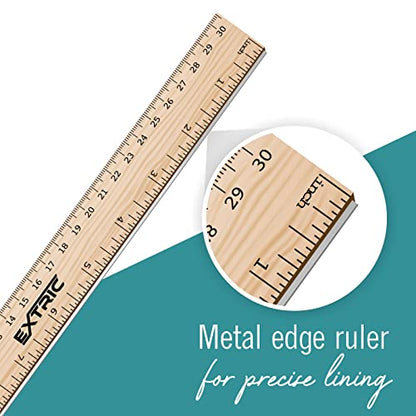 EXTRIC Ruler 12 Inch Wooden Ruler with Metal Edge for Kids 12 Pack