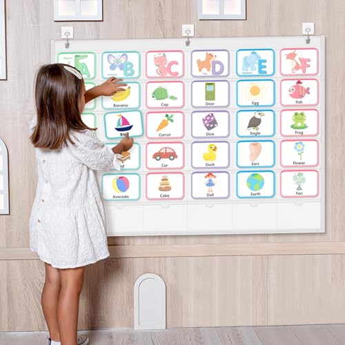 AKAYOK 4" x 6" Index Card Holder Sleeve - 36 Pockets Photo Collage Frame for Wall - Classroom Pocket Chart for Index Card, Homework, Pictures, Drawing, Student Profile Display - color: 4" x 6"