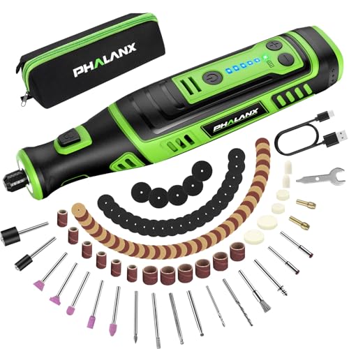 PHALANX Cordless Rotary Tool Kit | 5,000-30,000 RPM/5 Speed, 8V Engraving Pen with 117 Accessories, USB-C, LED Light for 3D Printer Sanding, Polishing, Engraving, Wood Carving, DIY Crafts - color: 8v Rotary Tool Kit