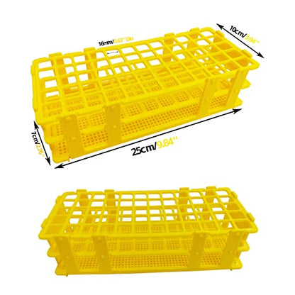 3 Packs Plastic Test Tube Rack, 60 Holes Lab Test Tube Rack Holder for 16mm Test Tubes, Yellow, Detachable (Yellow60)