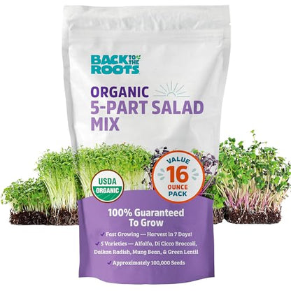 Back to The Roots 100% Organic 5-Part Salad Seeds | 1 Pound Non-GMO | Nutrient Dense, Easy to Grow, Rich in Fiber - color: Salad Mix 1lb