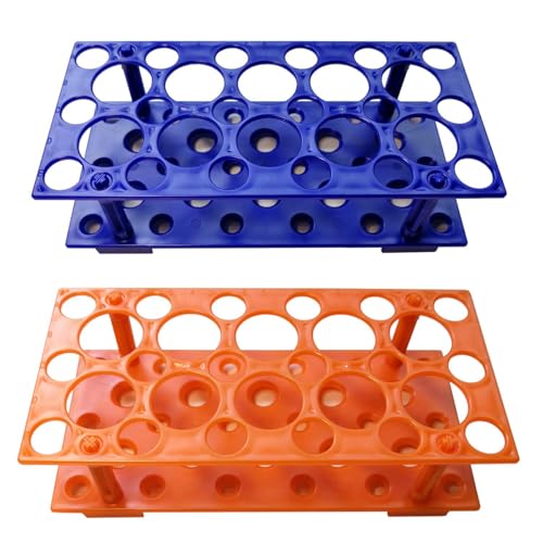 2 Pack Test Tube Rack,28 Well Centrifuge Tube Holder,Detachable Lab Test Tube Holder Rack for 10ml/15ml/50ml(Blue,Orange)